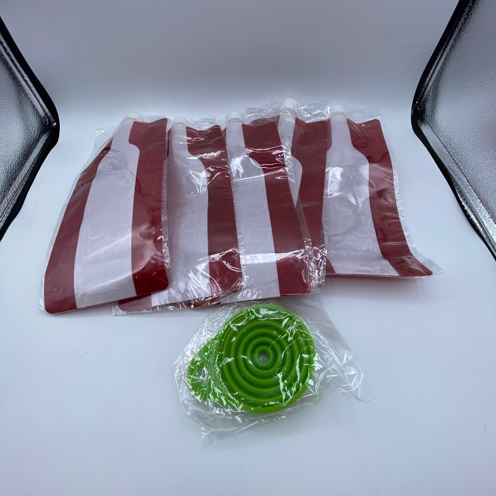 5 Foldable Reusable Portable Wine Bottle Bag‎ Pouches With Expandable Funnel